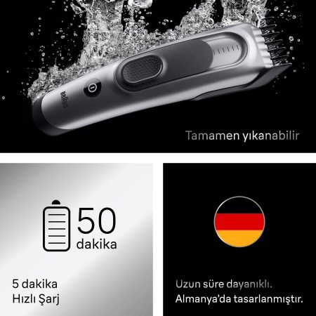 Braun Saç Kesme Makinesi Series 7, +5 Aksesuar, Ömür Boyu Keskin Bıçak, 17 Uzunluk, HC7590 - Thumbnail