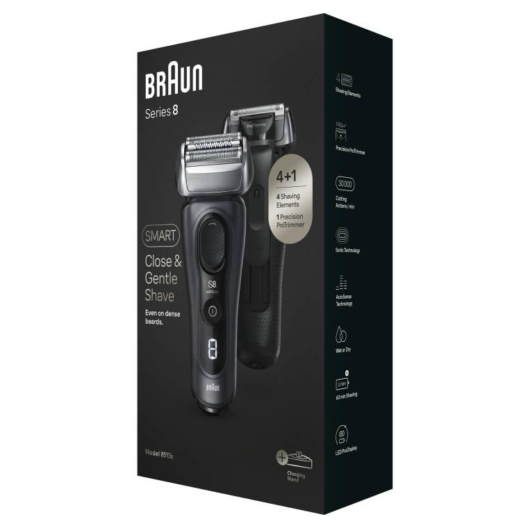 Braun Series 8 Elektrikli Tıraş Makinesi, Şarj Standı, Islak ve Kuru, 8513s, Gri - 8