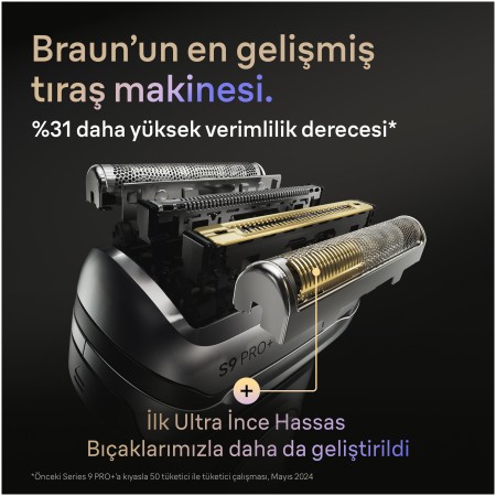 Braun Series 9 PRO+ Elektrikli Tıraş Makinesi, Islak ve Kuru, Şarj Standı, 9615S - Thumbnail