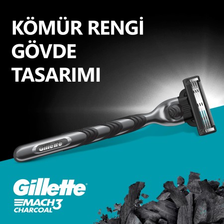 Gillette Mach3 Charcoal Tıraş Makinesi Gövde + 2 Başlık - Thumbnail