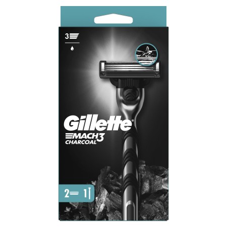 Gillette Mach3 Charcoal Tıraş Makinesi Gövde + 2 Başlık - Thumbnail