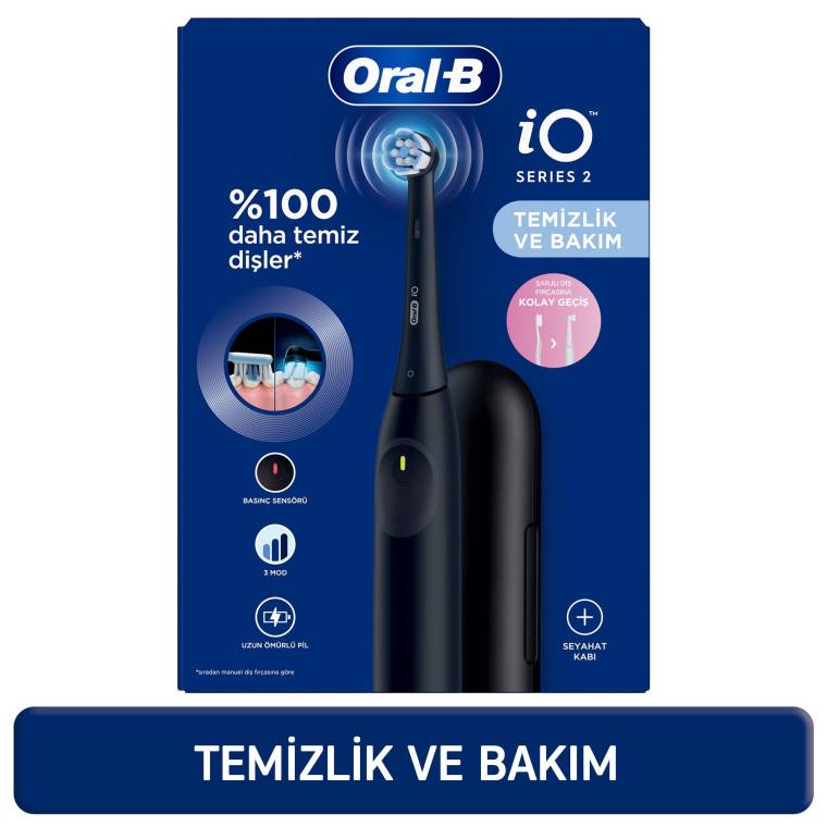 Oral-B iO 2 Şarjlı Diş Fırçası - Siyah, Seyahat Kabı ile - 1