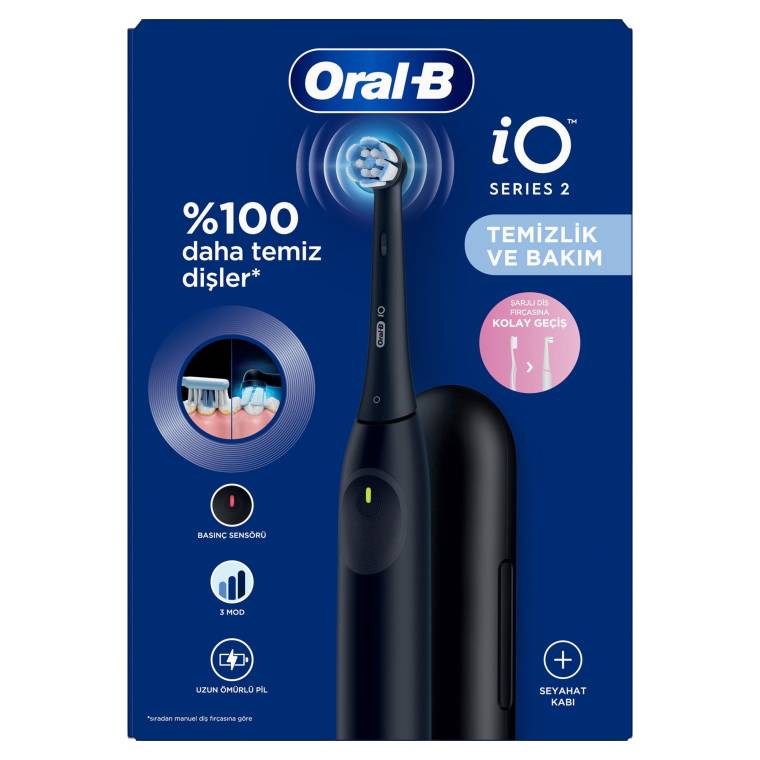 Oral-B iO 2 Şarjlı Diş Fırçası - Siyah, Seyahat Kabı ile - 3