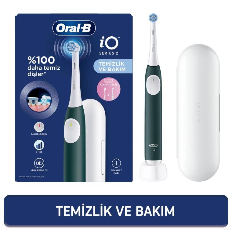Oral-B iO 2 Şarjlı Diş Fırçası - Yeşil, Seyahat Kabı ile - 1