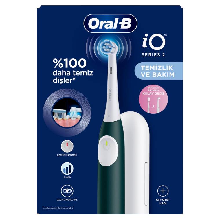 Oral-B iO 2 Şarjlı Diş Fırçası - Yeşil, Seyahat Kabı ile - 3